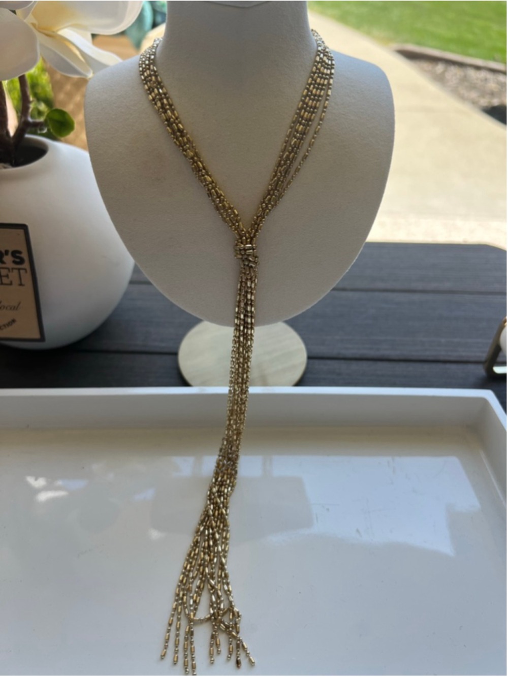 NWT Nordstrom Fine Jewelry Gold Tone Beaded Lariat Necklace